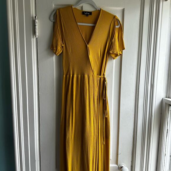 Lulus Much Obliged Golden Yellow Wrap Maxi Dress - Picture 2 of 7